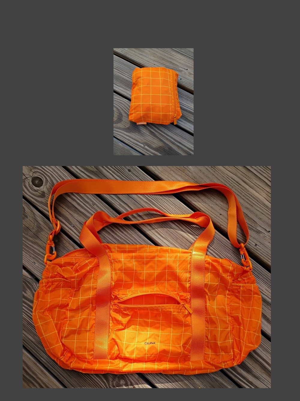 Calpak Orange/ Yellow Grid Design Convertible Nylon Duffle Bag